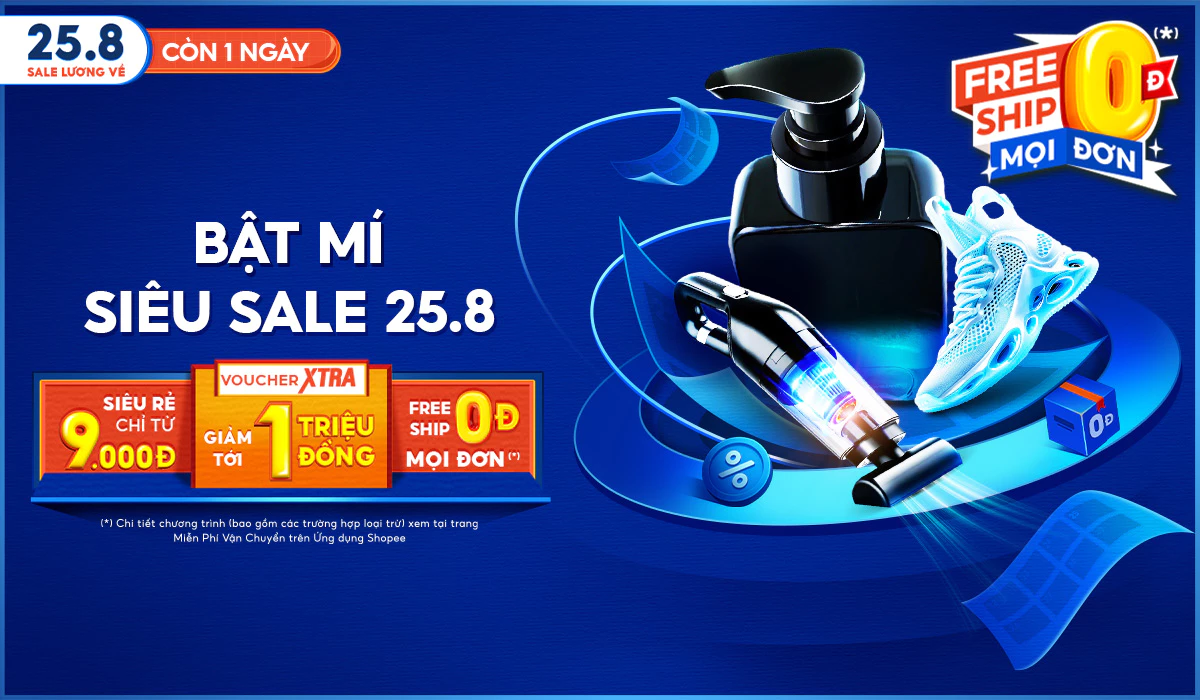 Shopee 25.8: Voucher Xtra 1 Triệu, FreeShip 0Đ, Shopee Video Giảm 50%