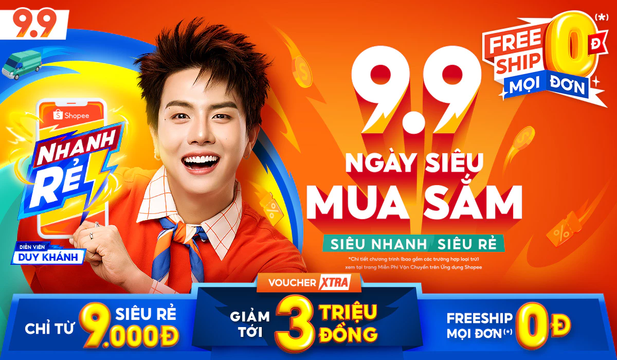 Shopee 9.9: Voucher Xtra 3 Triệu, Voucher Youtube 18%, FreeShip 0Đ