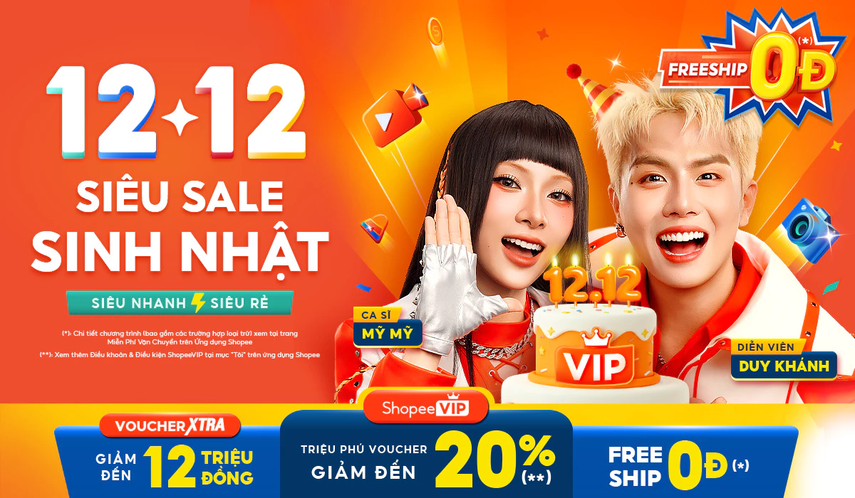 Shopee 12.12 – Sale Sinh Nhật: Voucher Xtra lên tới 12 Triệu, Phí Ship 0Đ
