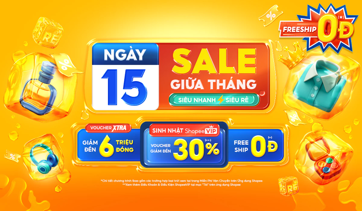 Shopee 15.6: Voucher Xtra 6 triệu, ShopeeVIP 30%