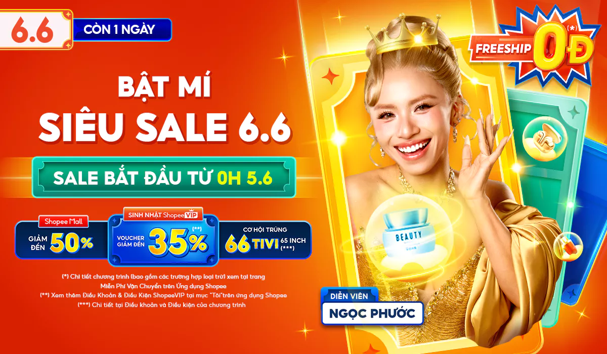 Shopee 6.6 – Siêu Sale Giữa Năm: Giảm 50%, Trúng TV 65 inch