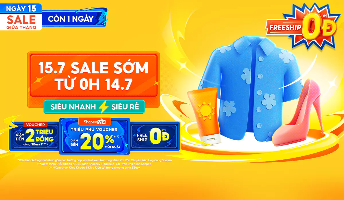 Shopee 15.7: Voucher 2 triệu đơn 0Đ, Voucher Xtra 2 triệu