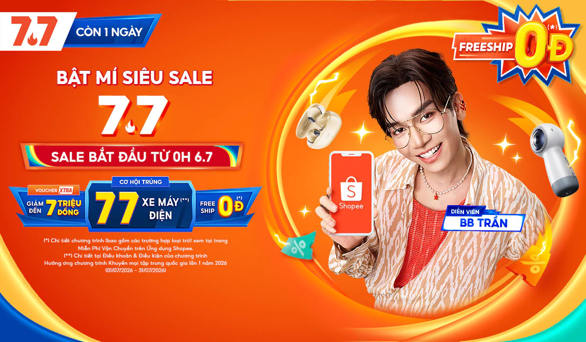 Shopee 7.7: Voucher mở sớm 7 triệu, Deal bóng đá 50%