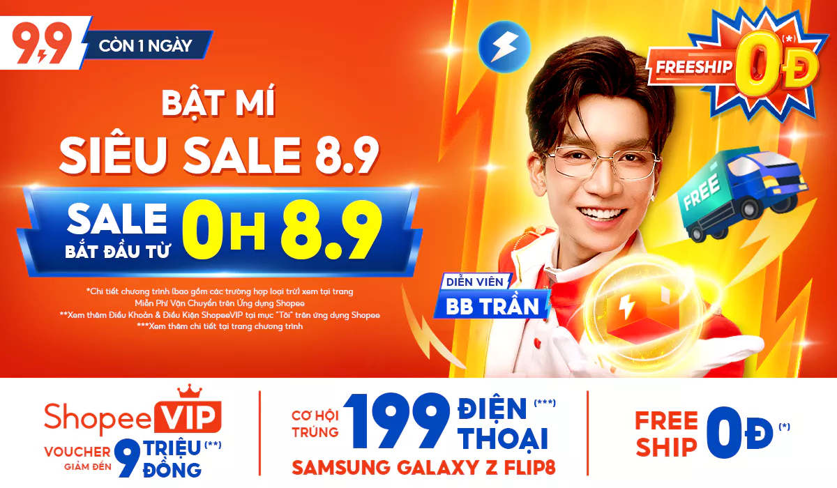 Shopee 9.9: Voucher 9 triệu, cơ hội trúng 199 điện thoại Z FLIP 8