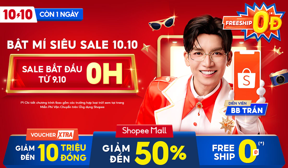 Shopee 10.10: Voucher Xtra 10 triệu, Voucher ShopeeVIP 40%